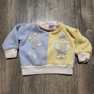 Vintage Doe Spun Color Block Baby Sweater Music Bear Band Pullover Shirt 6-9 Mo